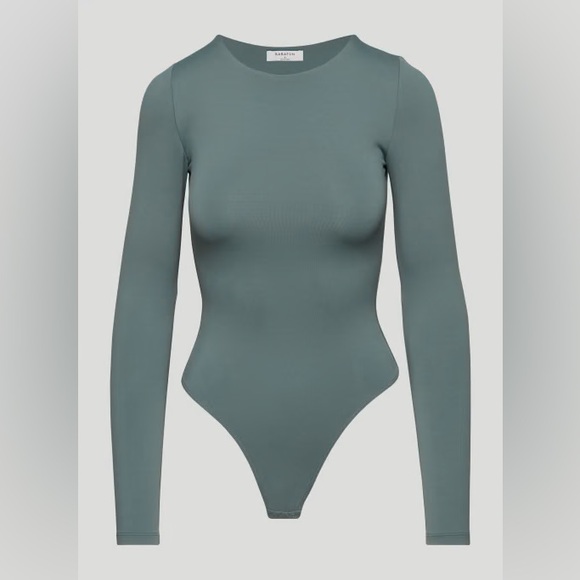 Aritzia Babaton Contour Crewneck Longsleeve Bodysuit (Green/Gray) - Picture 1 of 6